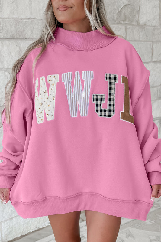 WWJD Patchwork Mock Neck Sweatshirt