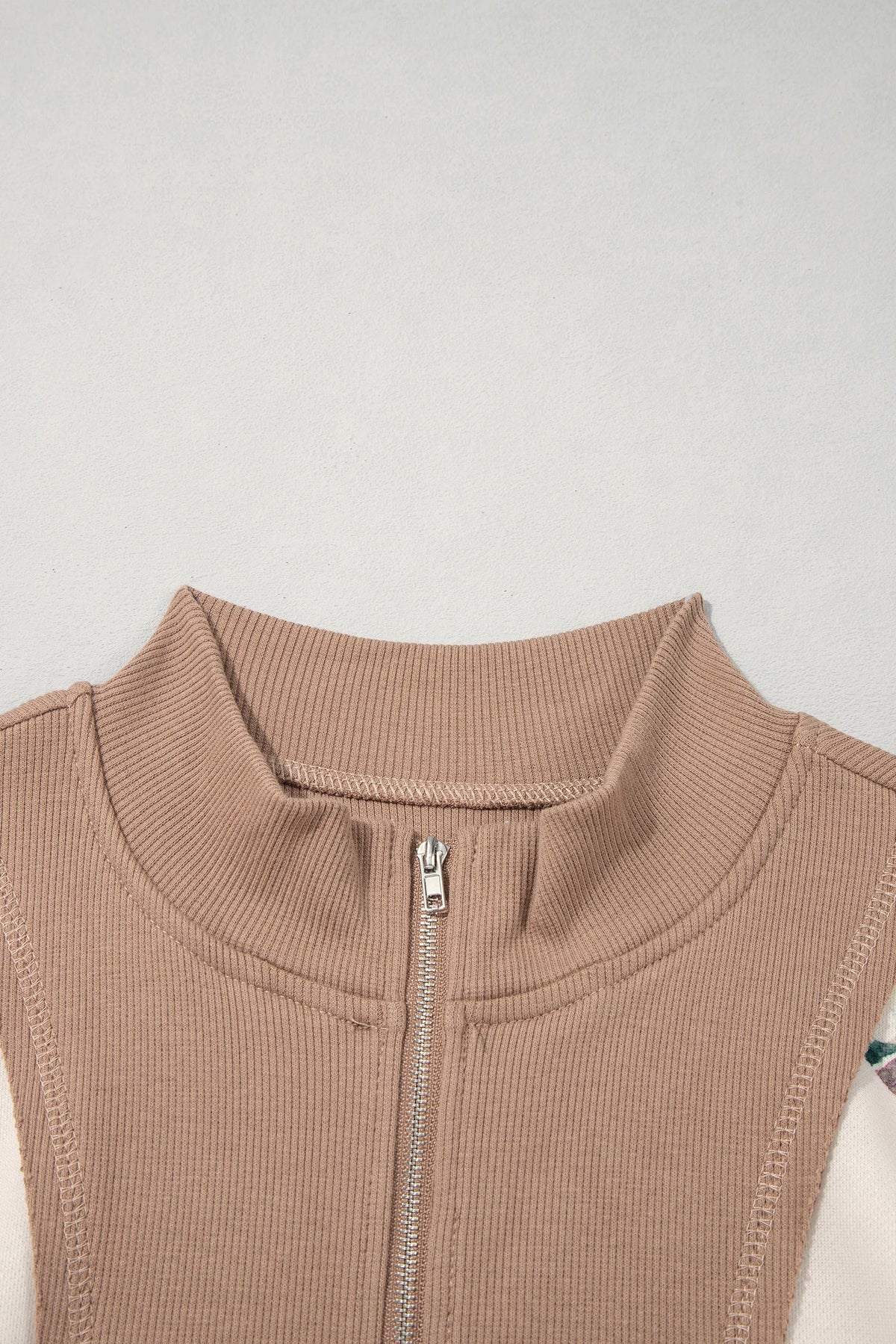 Mallard Ribbed Patchwork Zip Neck Long Sleeve Top — product image 4