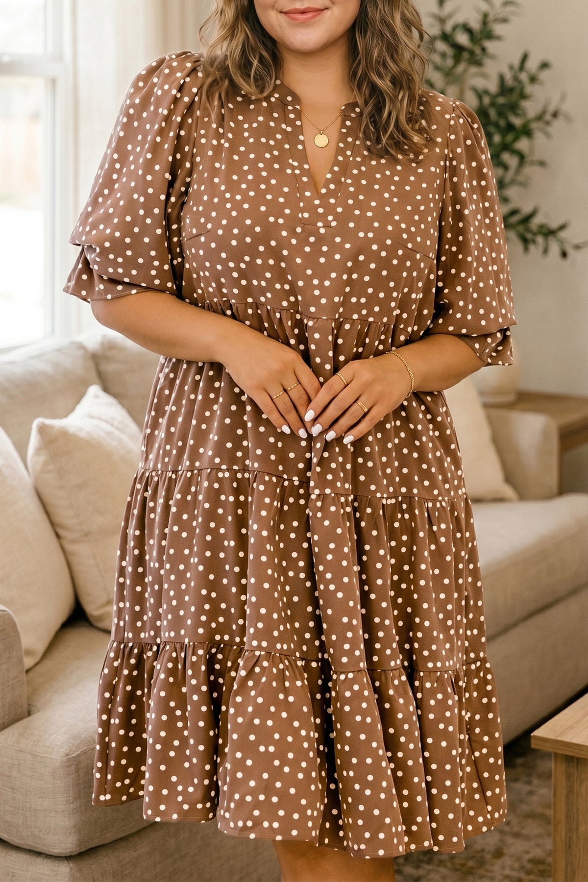 Polka Dot V-Neck Shift Dress