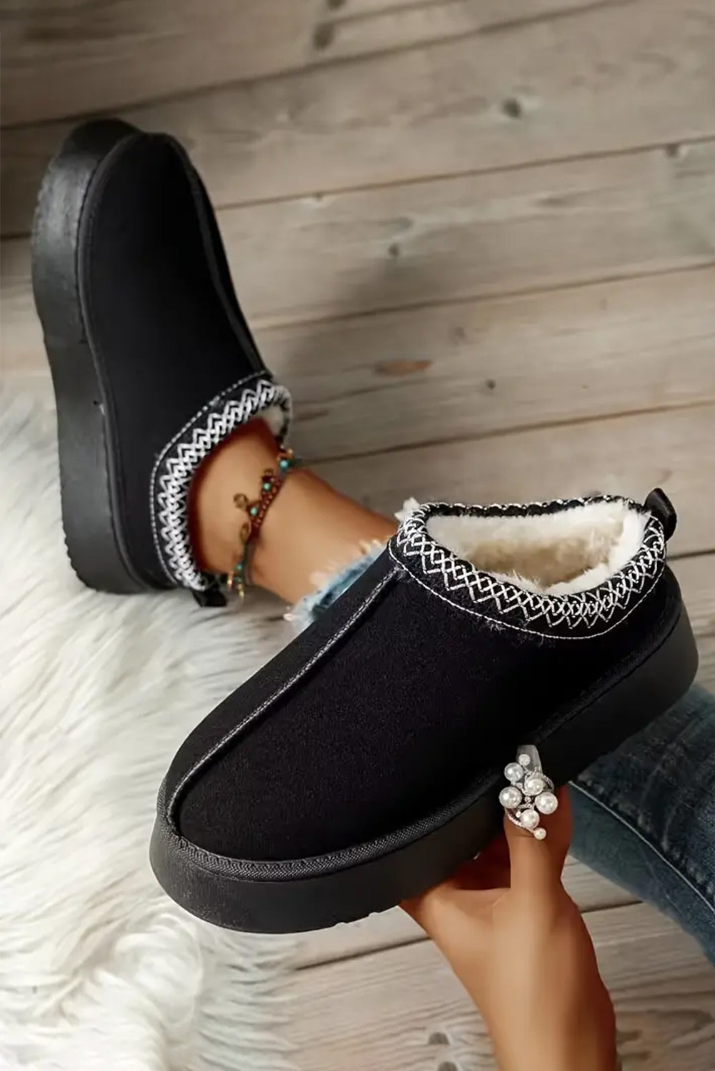 Hearthside Faux Suede Embroidered Platform Slippers