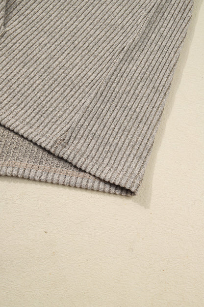 Plus Size Ribbed Knit Kangaroo Pocket Henley Top