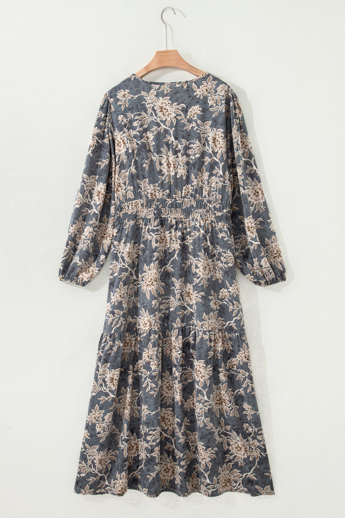 Sky Blue Floral Smocked Maxi Dress