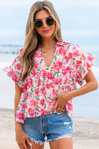 Garden Ruffle Floral Blouse