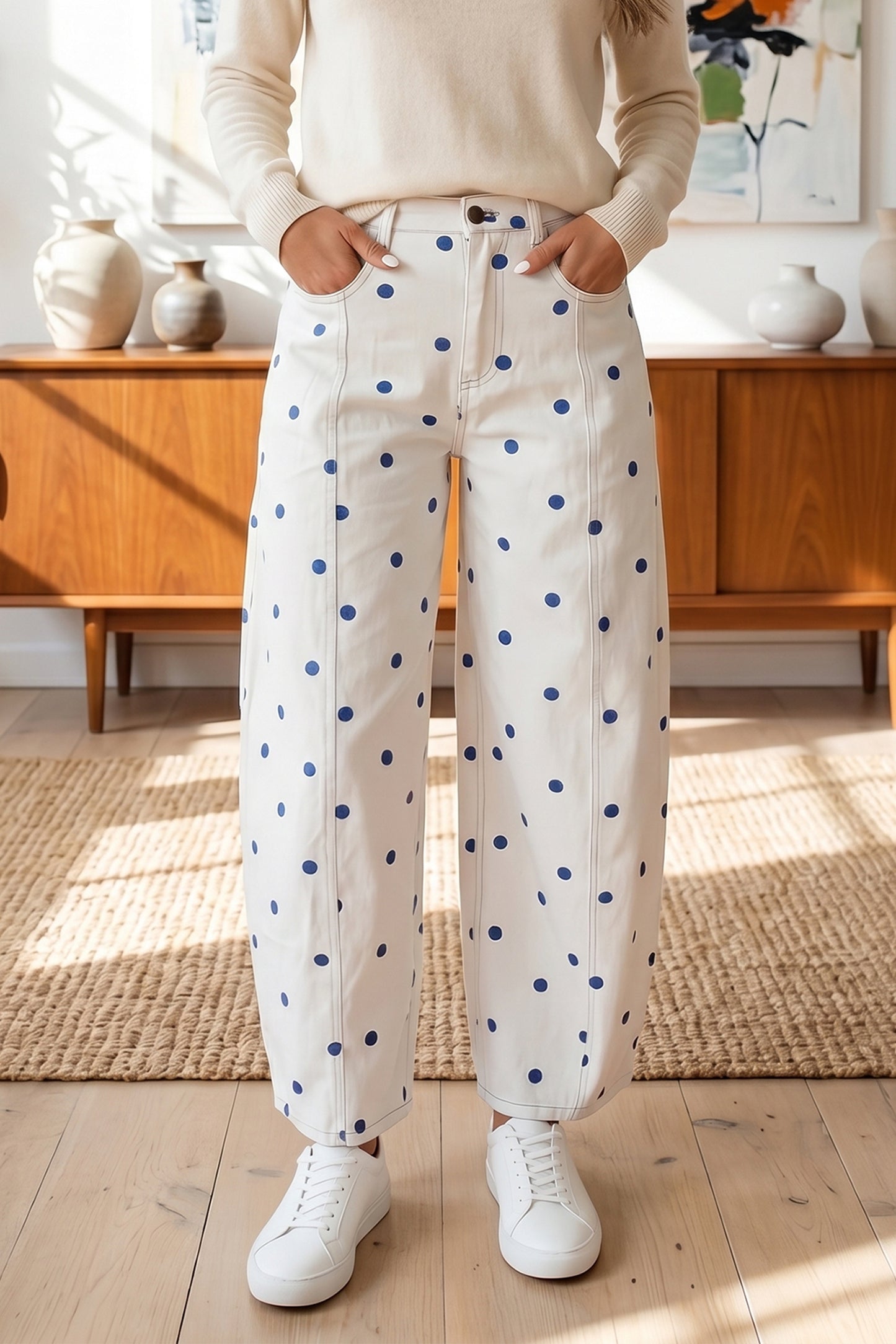 Peach Stand Polka Dot Barrel Jeans