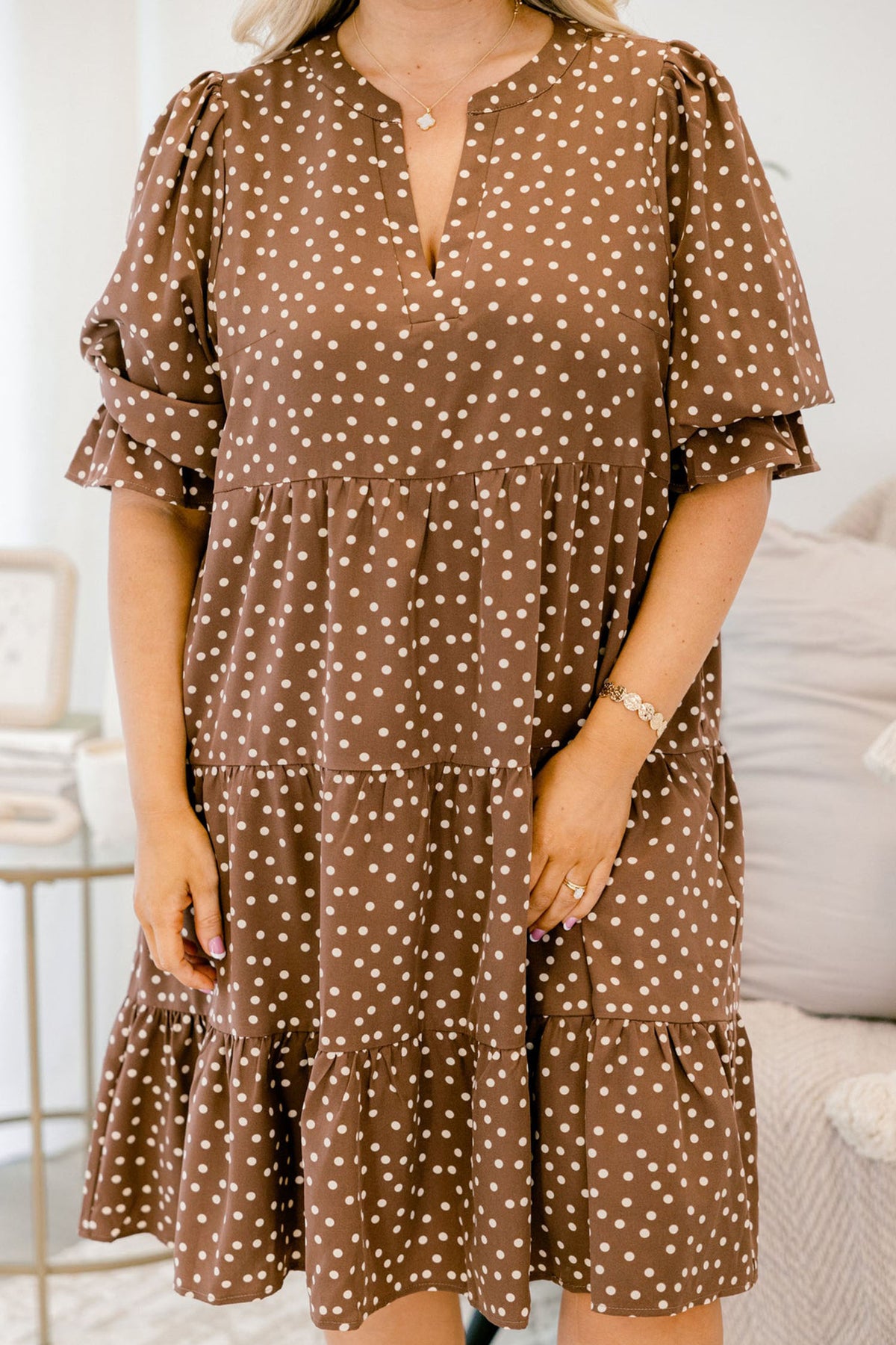 Polka Dot V-Neck Shift Dress