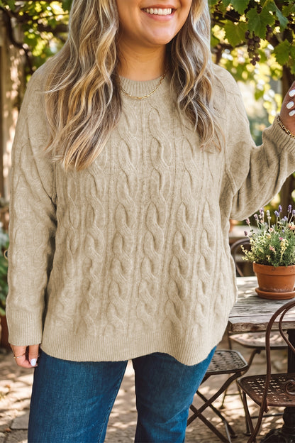 Parchment Cable Knit Tunic Sweater