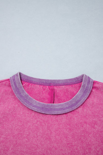 Strawberry Mineral Wash Contrast Top