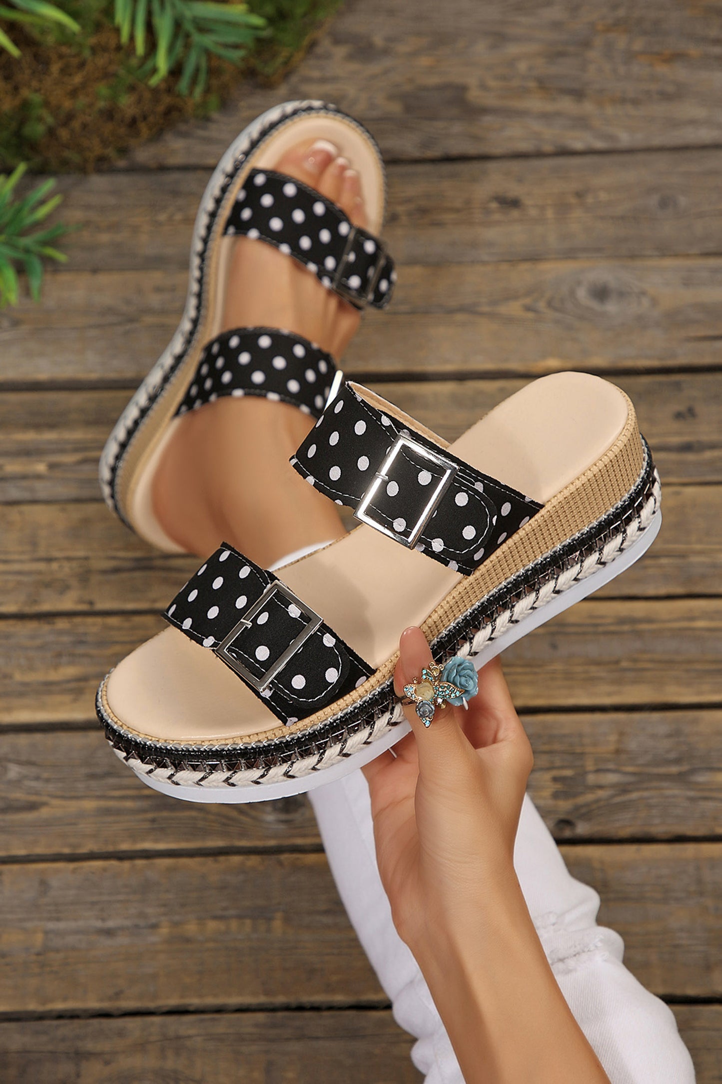 Front Porch Polka Dot Buckle Slippers