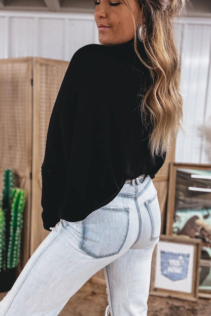 Red Sandalwood High Neck Long Sleeve Top