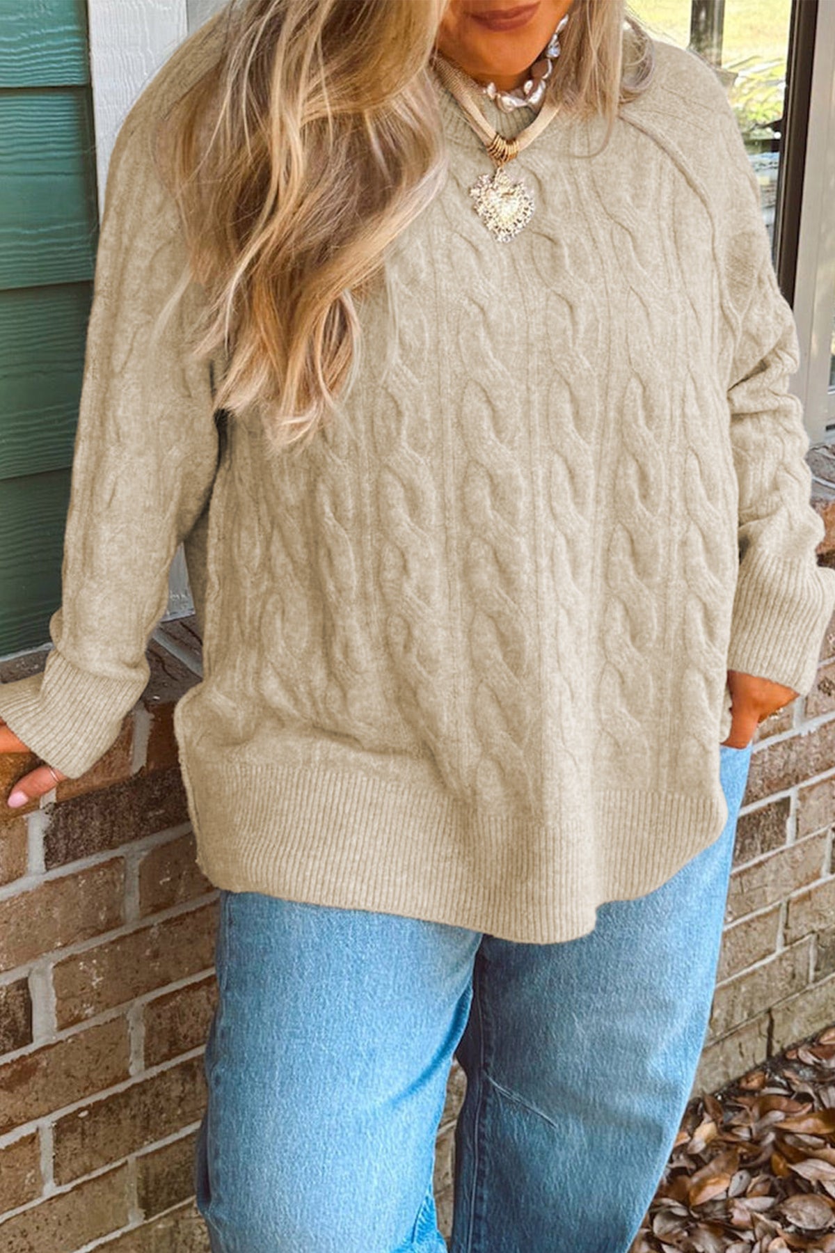 Parchment Cable Knit Tunic Sweater