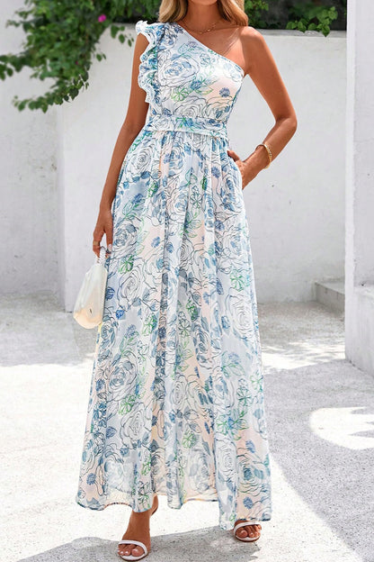 Garden Party Floral One-Shoulder Maxi Dress