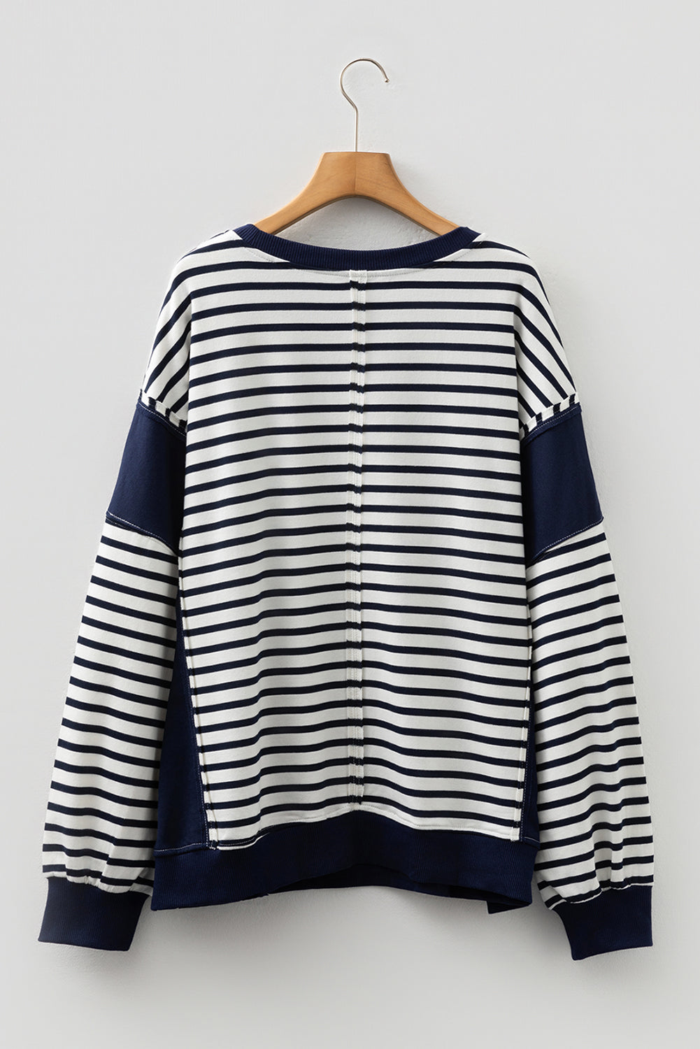 Blue Stripe Contrast-Stitch Sweatshirt