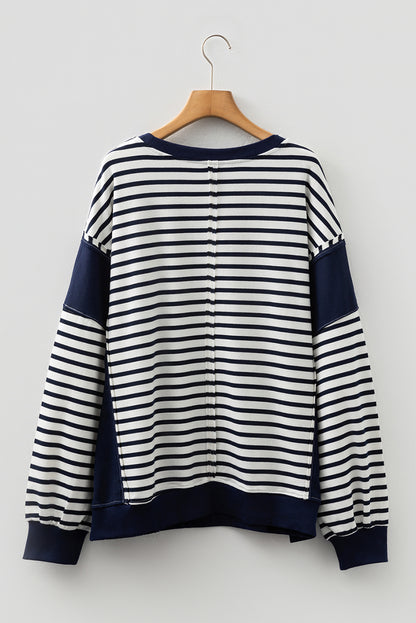 Blue Stripe Contrast-Stitch Sweatshirt