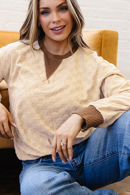 Parchment Check Contrast-Rib Top