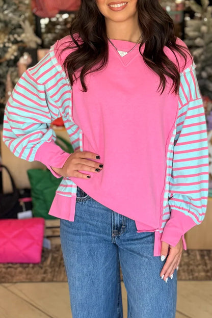 Striped Colorblock Split-Hem Top
