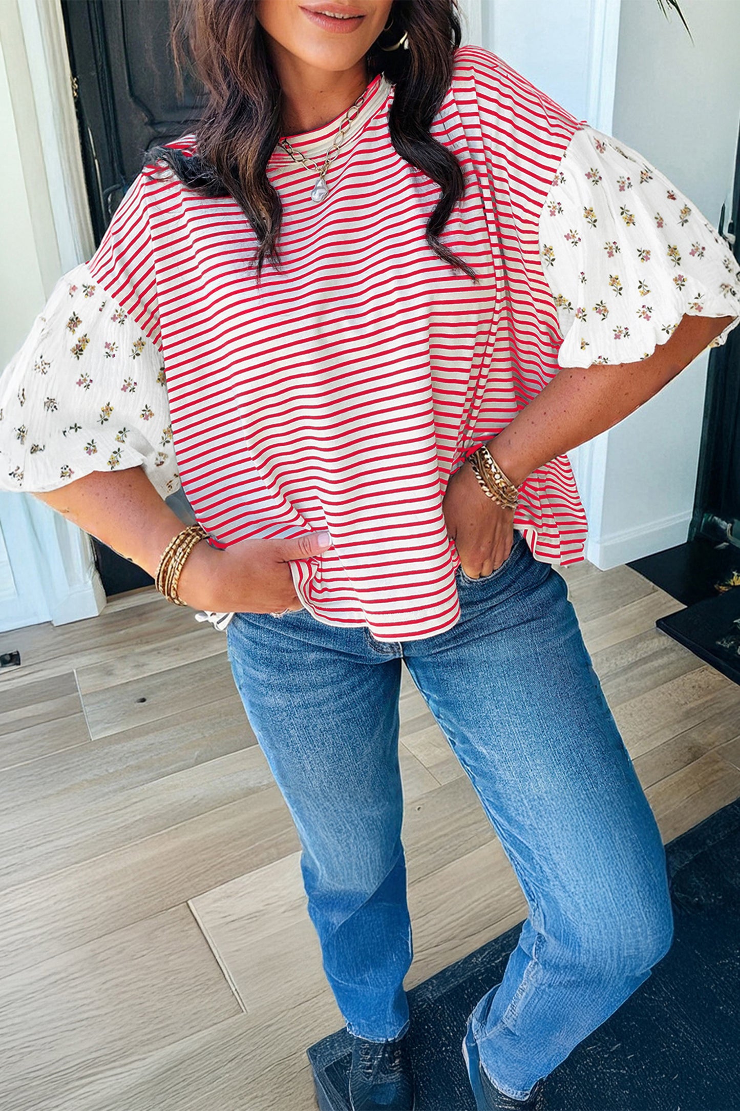Front Porch Floral Puff Sleeve Top