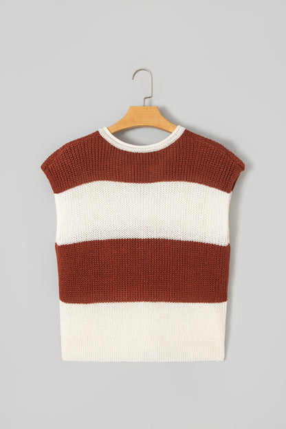 Colorblock Stripe Short Sleeve Sweater