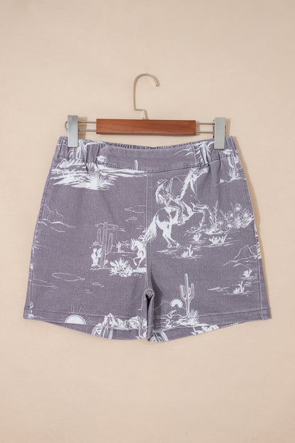 Western Sketch Denim Shorts