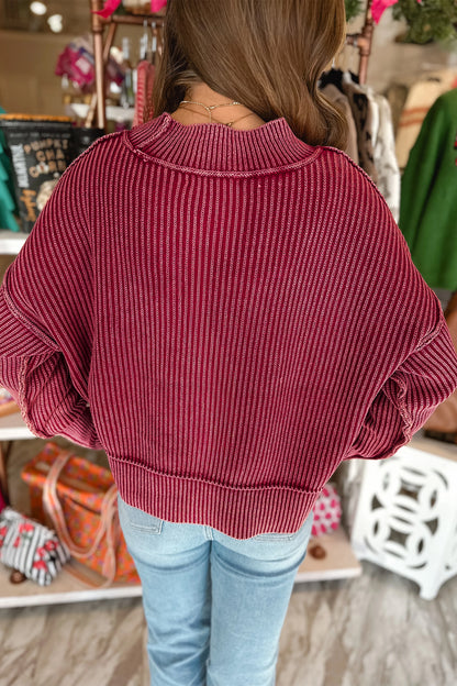Red Dahlia Ribbed High-Neck Sweater