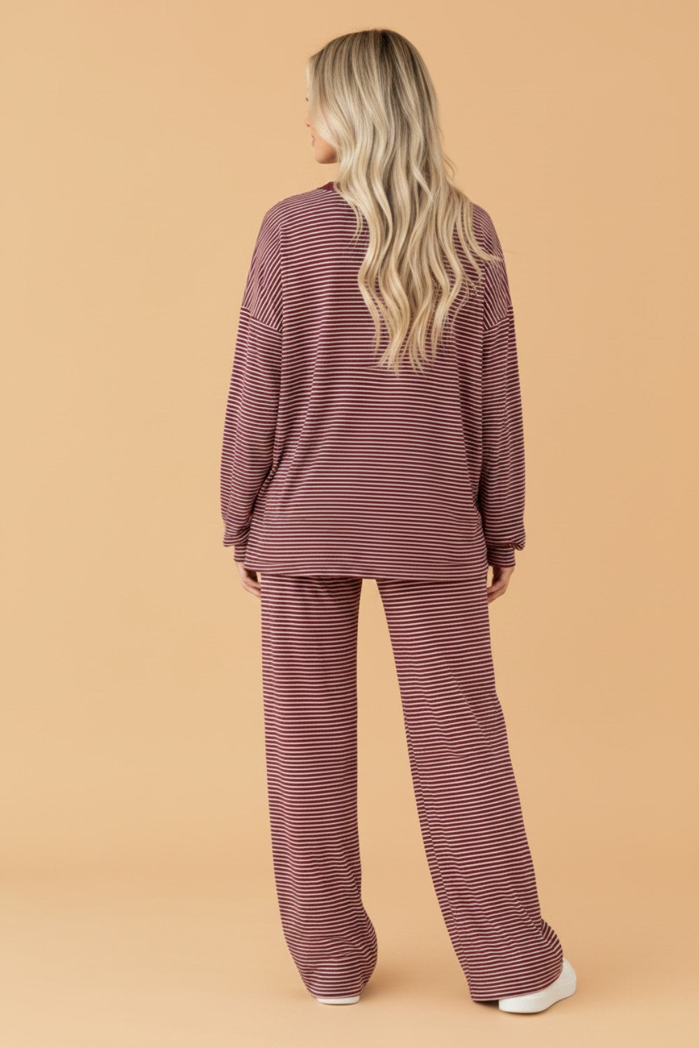 Stripe Contrast Trim Long Sleeve Top & Pant Set