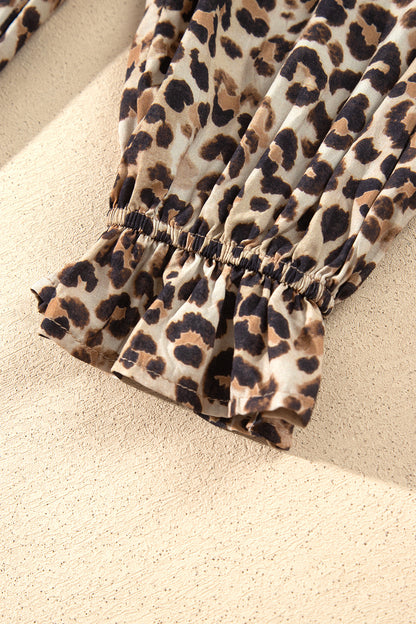 Brown Leopard Gathered-Waist Maxi Dress