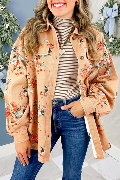 Khaki Floral Denim Jacket