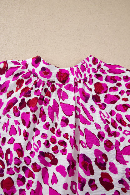 Leopard Puff-Sleeve V-Neck Blouse