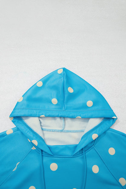 Plus Size Polka Dot Drawstring Hoodie & Pants Set