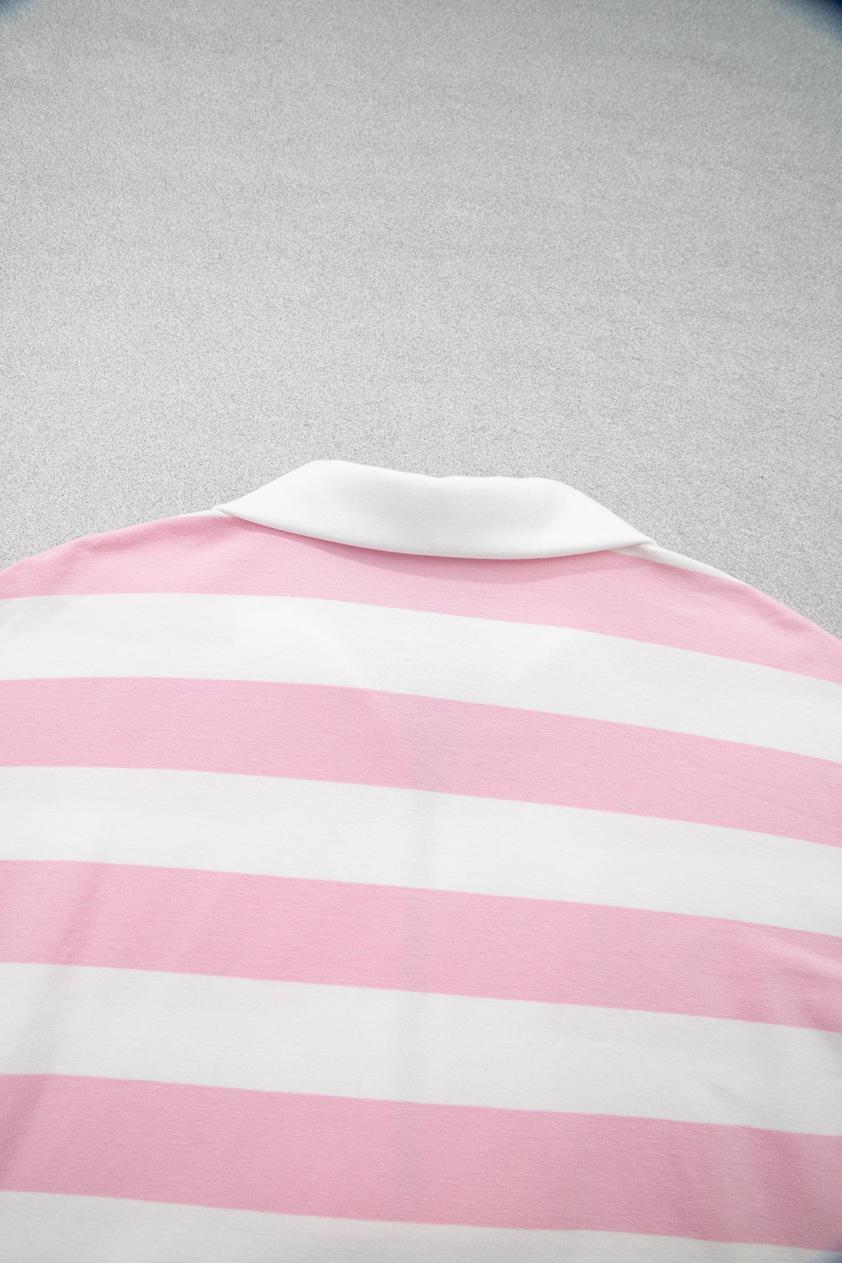 Pink Stripe Half-Zip Pants Set