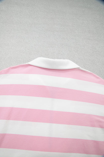 Pink Stripe Half-Zip Pants Set
