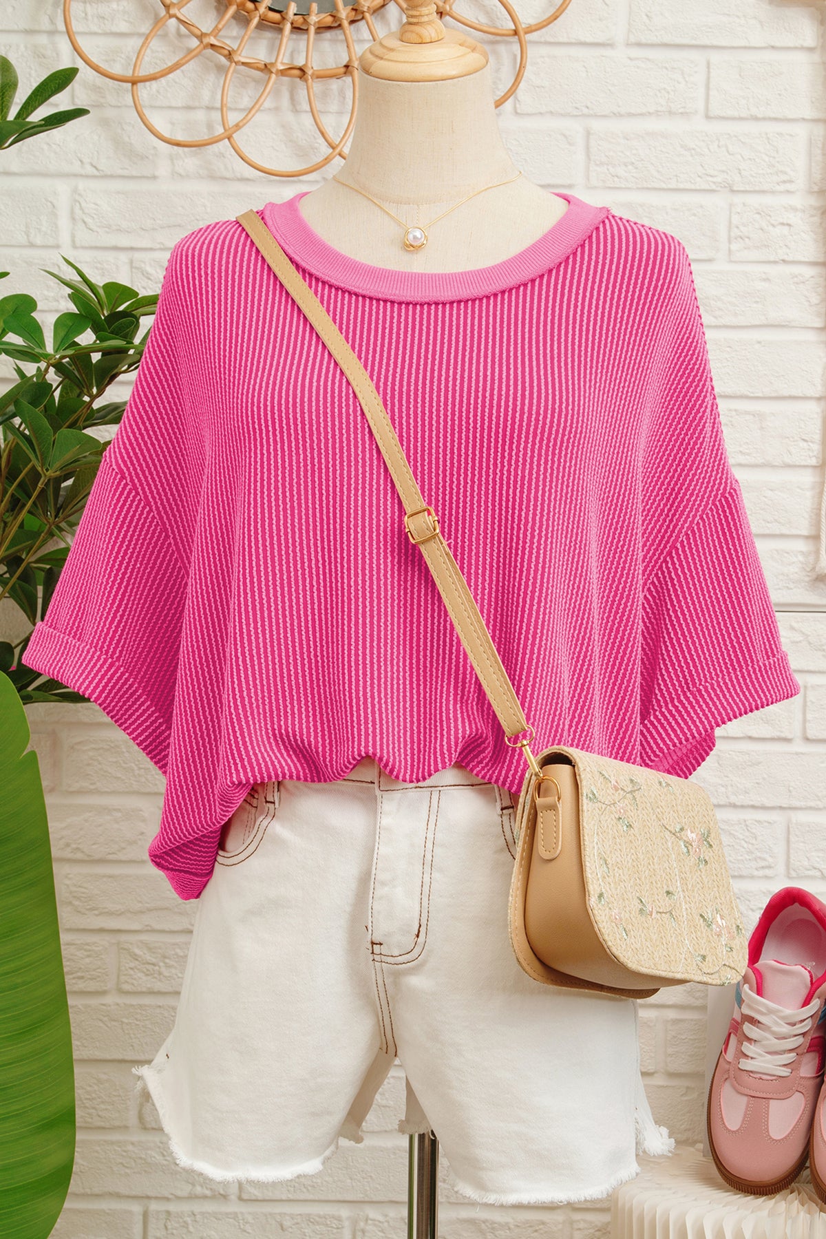 Ribbed Cutout Bow-Back Tee