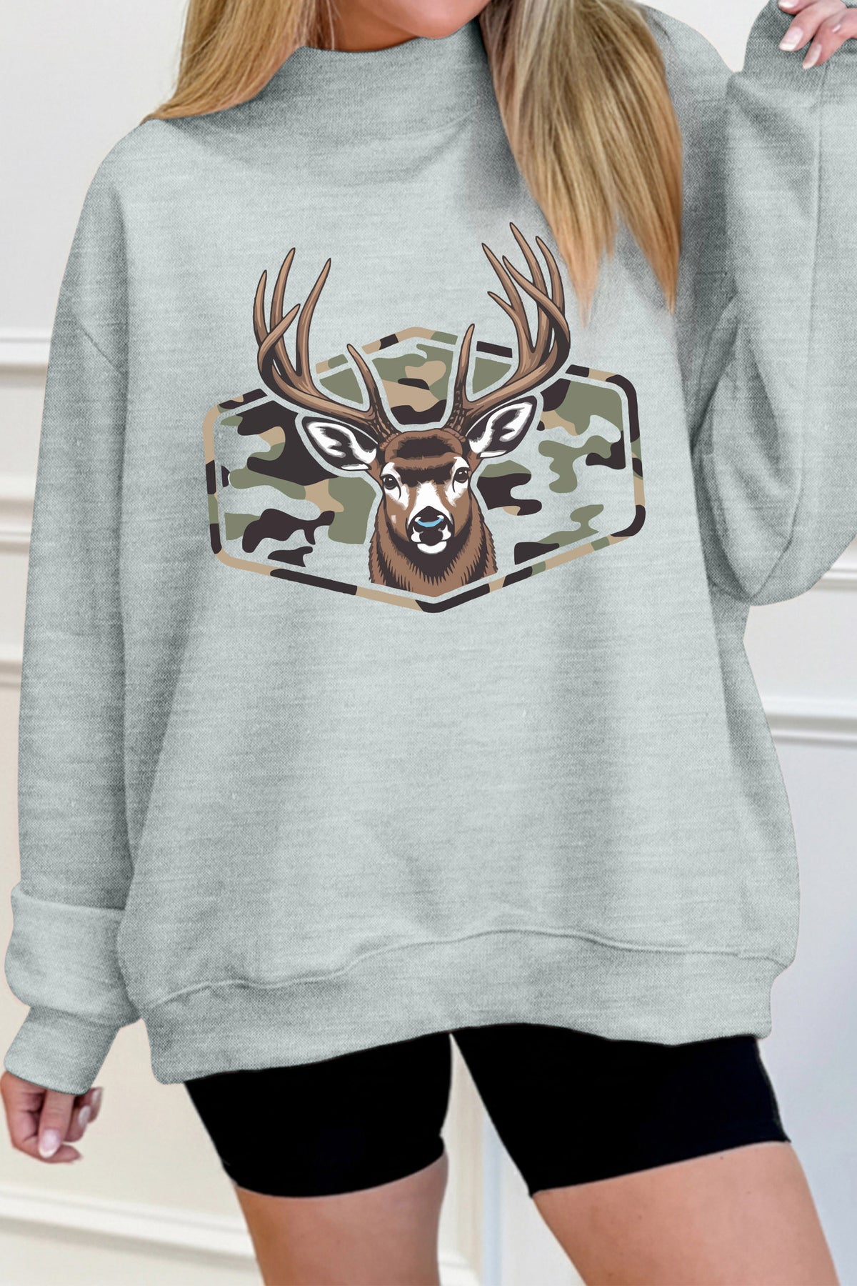 Camo Reindeer Mock-Neck Sweatshirt
