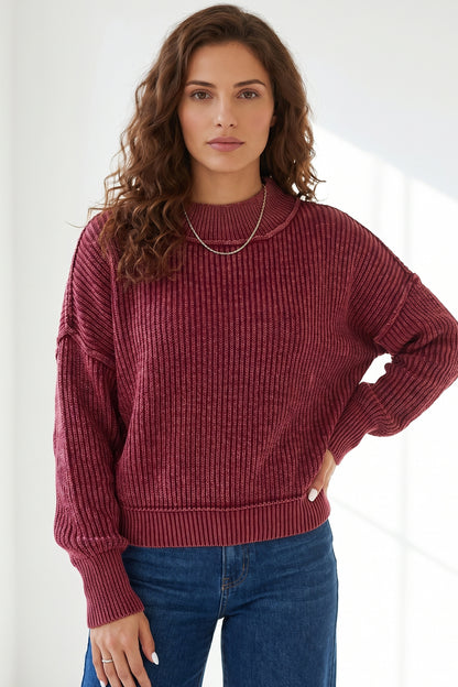 Red Dahlia Ribbed High-Neck Sweater