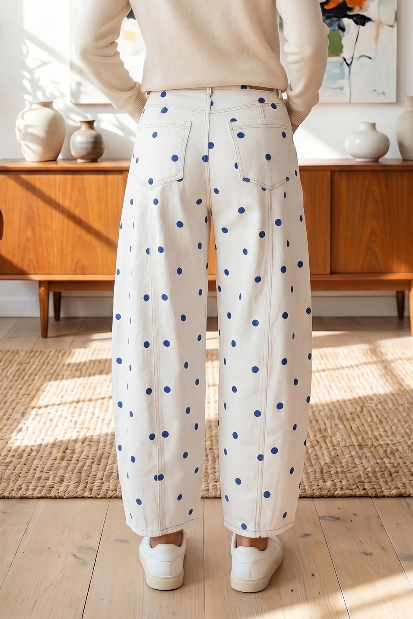 Peach Stand Polka Dot Barrel Jeans