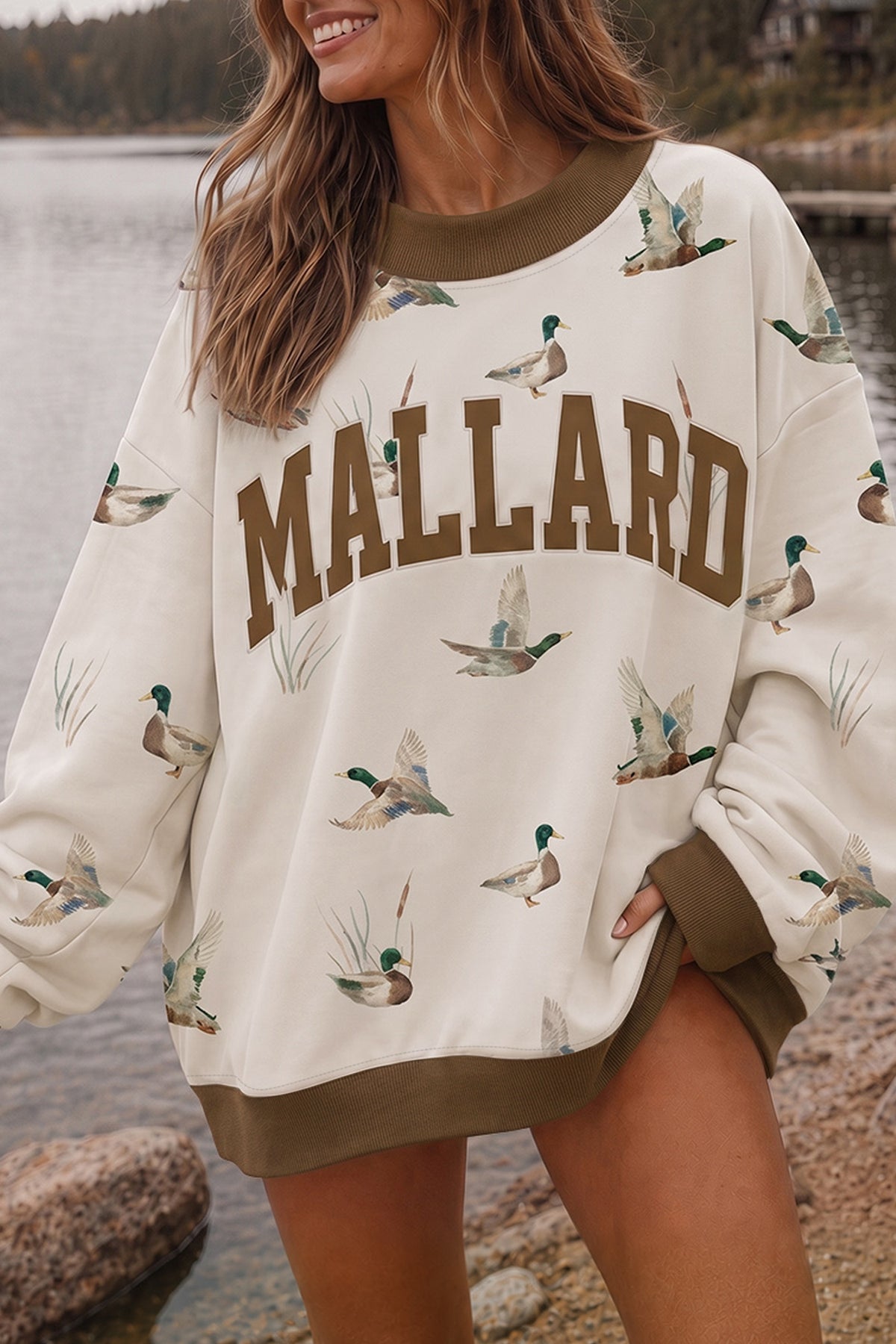 Green Western Camo Print Baggy Pullover Sweatshirt