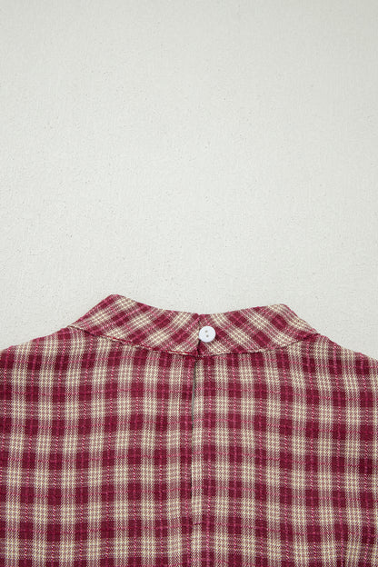 Plaid Keyhole Pleated Blouse