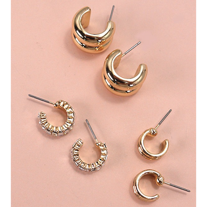Baguette Stone Double Hoop Huggie Trio