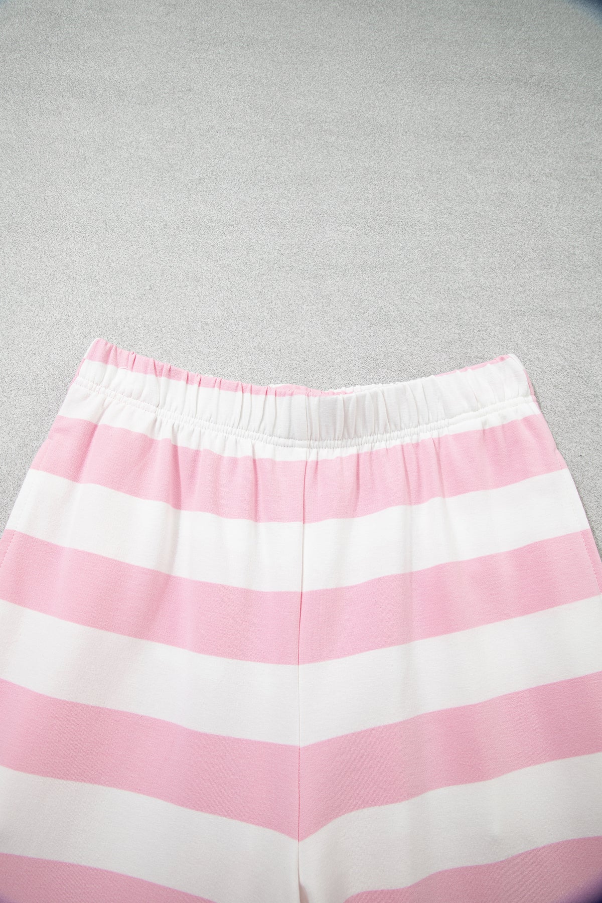 Pink Stripe Half-Zip Pants Set