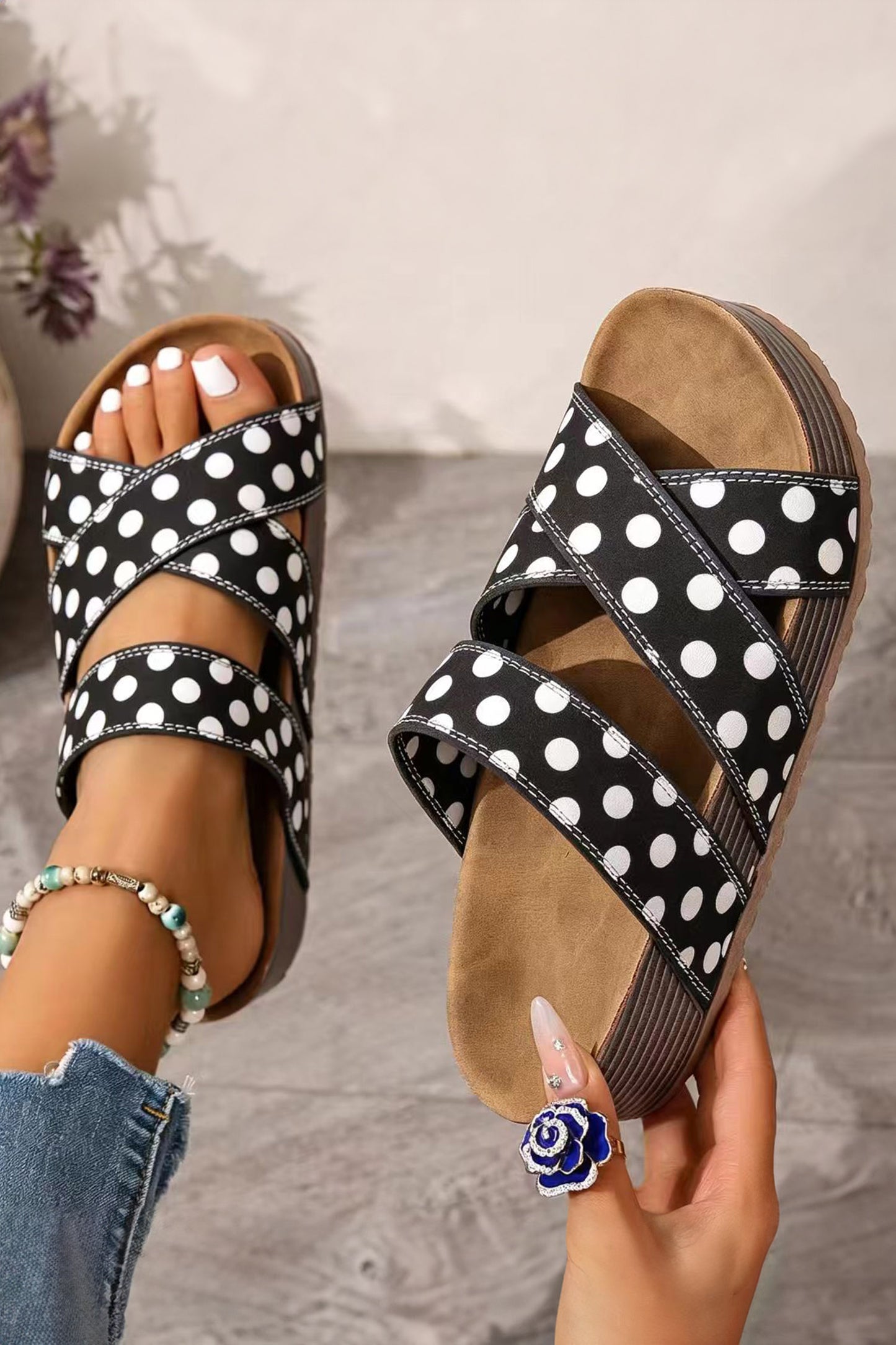 Meadow Polka Dot Suede Slippers