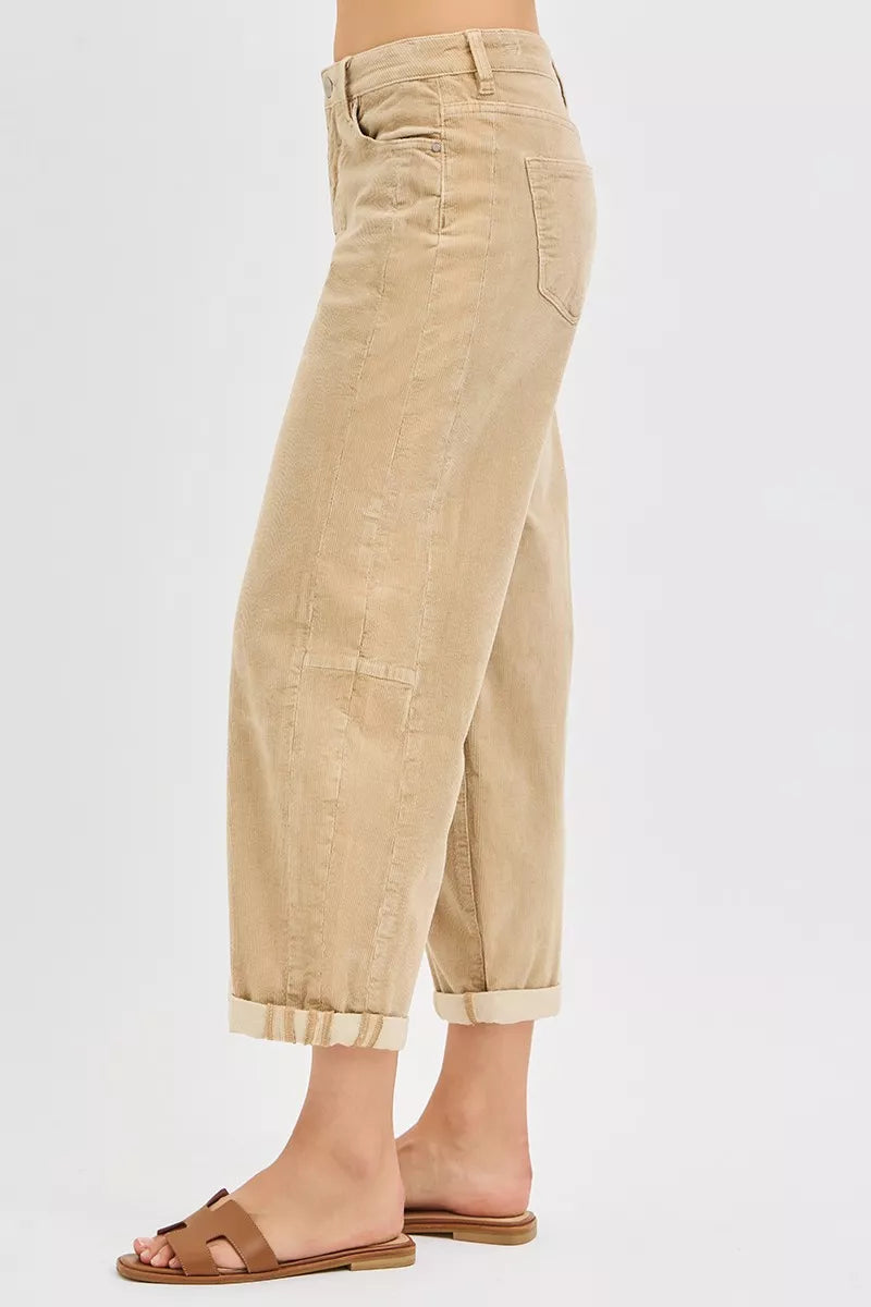 RISEN High Rise Cropped Barrel Corduroy Pants