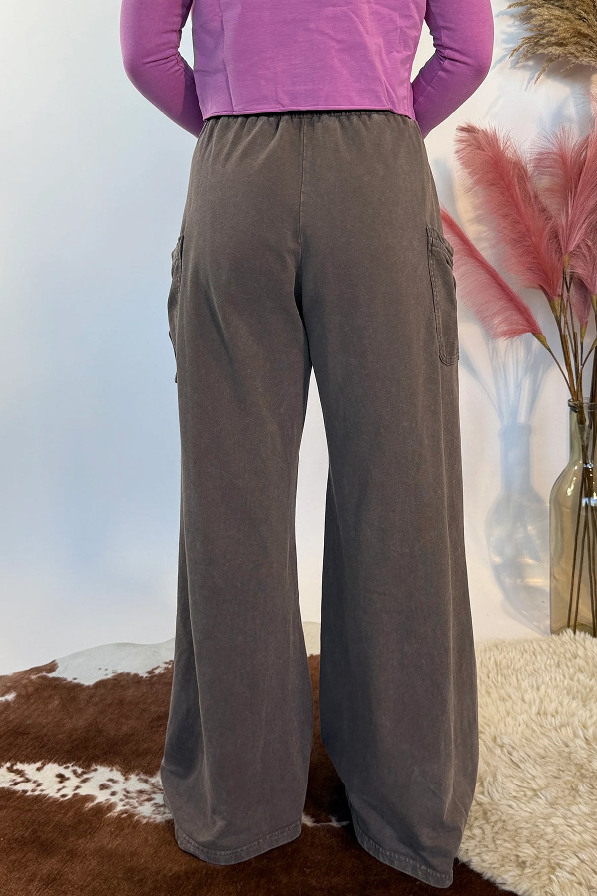 Dark Brown Mineral-Wash Cargo Pants
