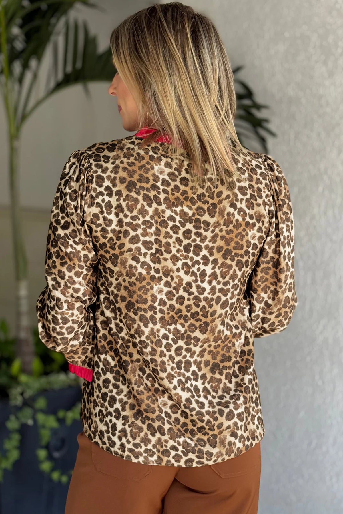 Leopard Ruffle-Trim V-Neck Shirt