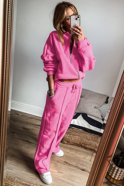 Bright Pink Zip Jacket & Wide-Leg Pant Set