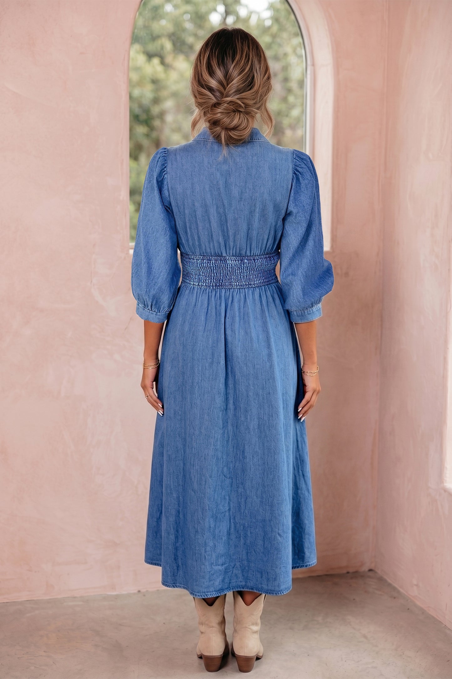 Riverbend Denim Puff Sleeve Midi Dress