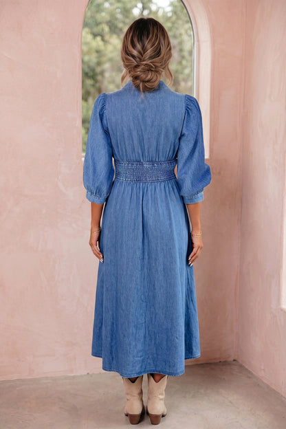 Riverbend Denim Puff Sleeve Midi Dress