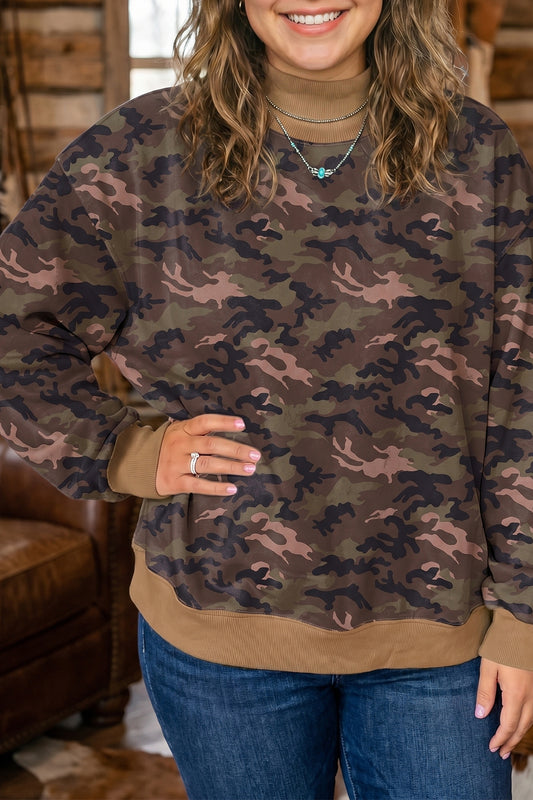 Camo Mock-Neck Tunic Sweatshirt