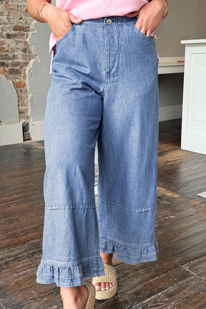 Bluebell Ruffle-Hem Wide Leg Jeans