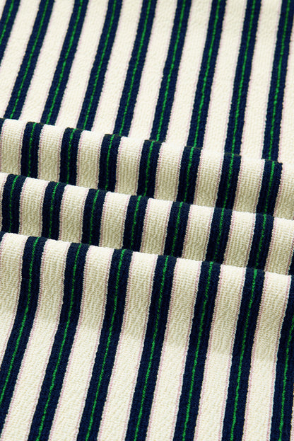 Stripe Contrast Zip Collared V-Neck Long Sleeve Top