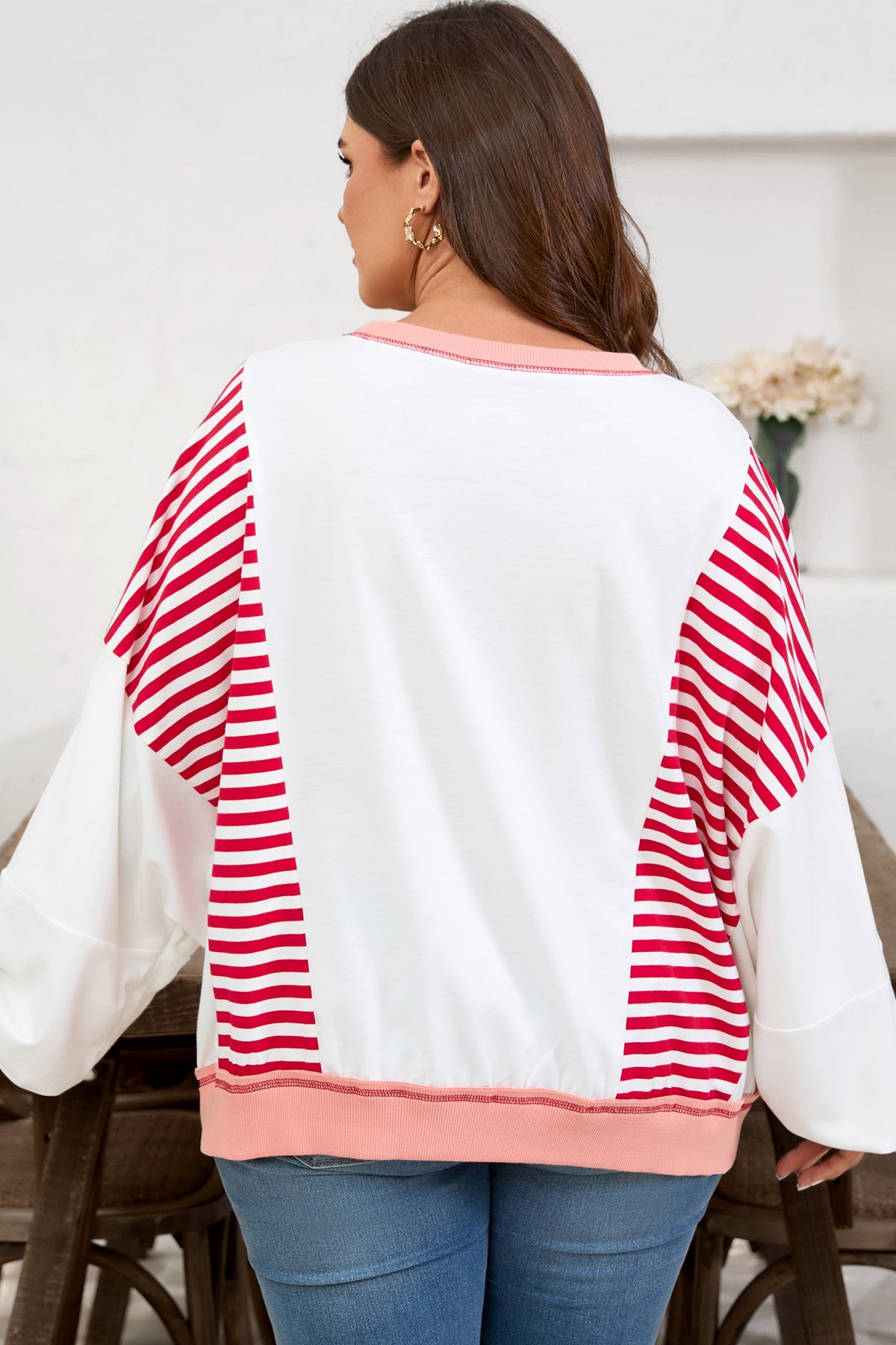 Red Stripe Colorblock Sweatshirt