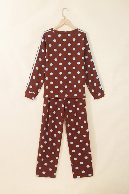 Polka Dot Side Stripe Long Sleeve Top & Pant Set